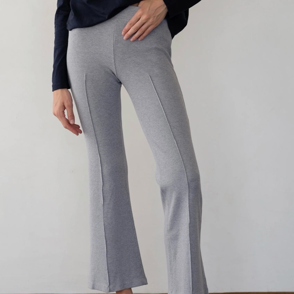 DONNI. gray rib kick flare cotton Pants